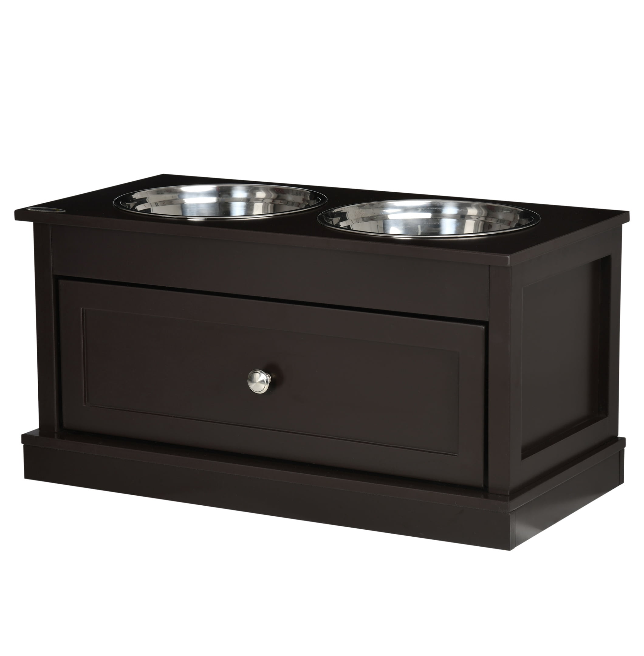 Large Elevated Dog Bowls with Storage, Raised Dog Feeder Stand, Stainless Steel Bowls, 11L Drawer, Pet Feeding Station for Large Dogs, Brown