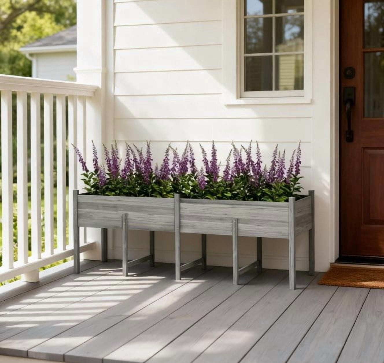 Large Elevated Planter Box, Wooden Raised Garden Bed with Legs, Bed Liner and Drain Holes