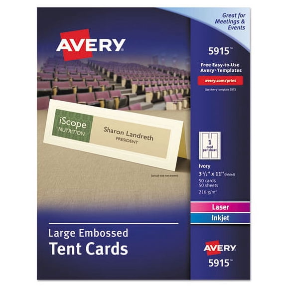 Large Embossed Tent Card, Ivory, 3.5 X 11, 1 Card/sheet, 50 Sheets/pack | Bundle of 2 Packs