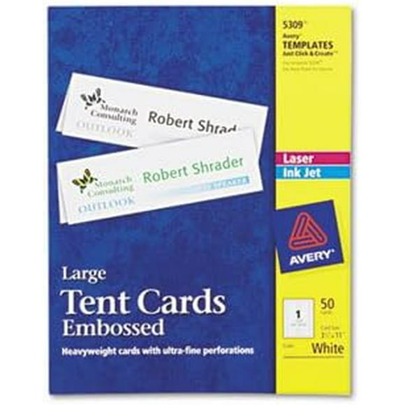 Large Embossed Tent Card, White, 3 1/2 x 11, 1 Card/Sheet, 50/Box, Total 250 EA, Sold as 1 Carton