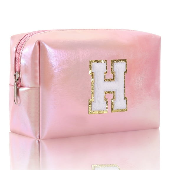 Large Embroidered Alphabet Cosmetic Bag Spacious Travel Toiletry Organizer Stylish Clutch Handbag for Women Girls