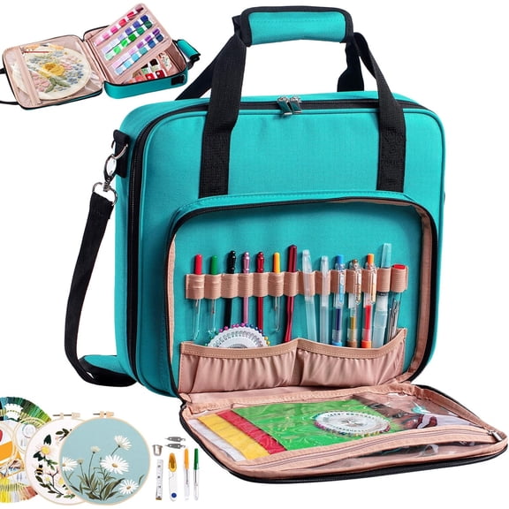 | Large Embroidery Project Bag - Stitch Supplies Organizer - Embroidery Kits & Storage Bag - Organizer for Floss, Loops (Bag Only)