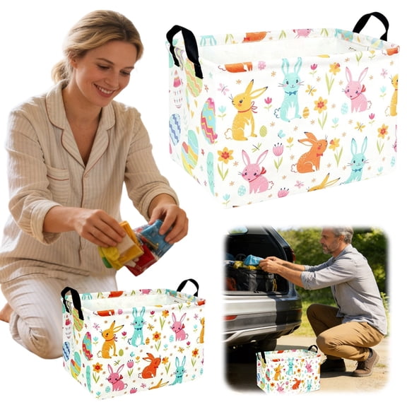 Large Empty Easter Basket Chicken Egg Basket for Kid Fabric Personalized Bunny Eggs Easte Gift Storage Basket for Boy and Girl Hunting Easter Eggs(A)