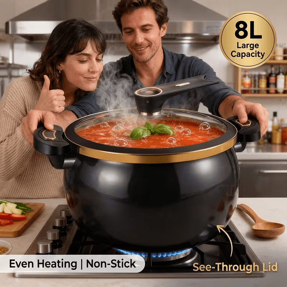 Large Enamel Non-Stick Soup Pot, Twist Lock Handle & Double Ears, for soup & stewing. Works on open flame & induction cooker for home & restaurant use