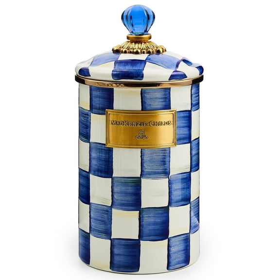Large Enameled Steel Canister with Royal Check Design