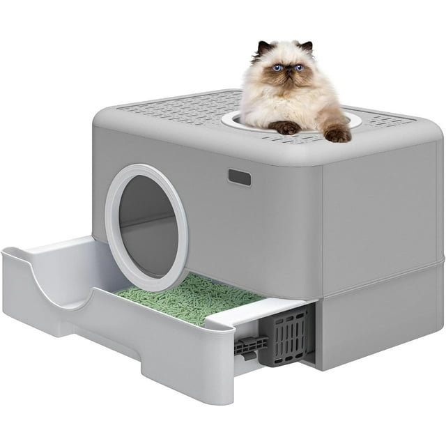 Large Enclosed Cat Litter Box with Lid Cover, Hooded Odorless Anti