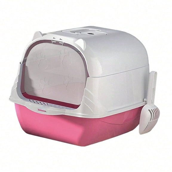 Large Enclosed Cat Litter Box with Lid, Splash-Proof & Odor-Controlled Hooded Kitty Litter Pan with Scoop, Detachable Top Cover & Handle, for Cats Under 33 lbs