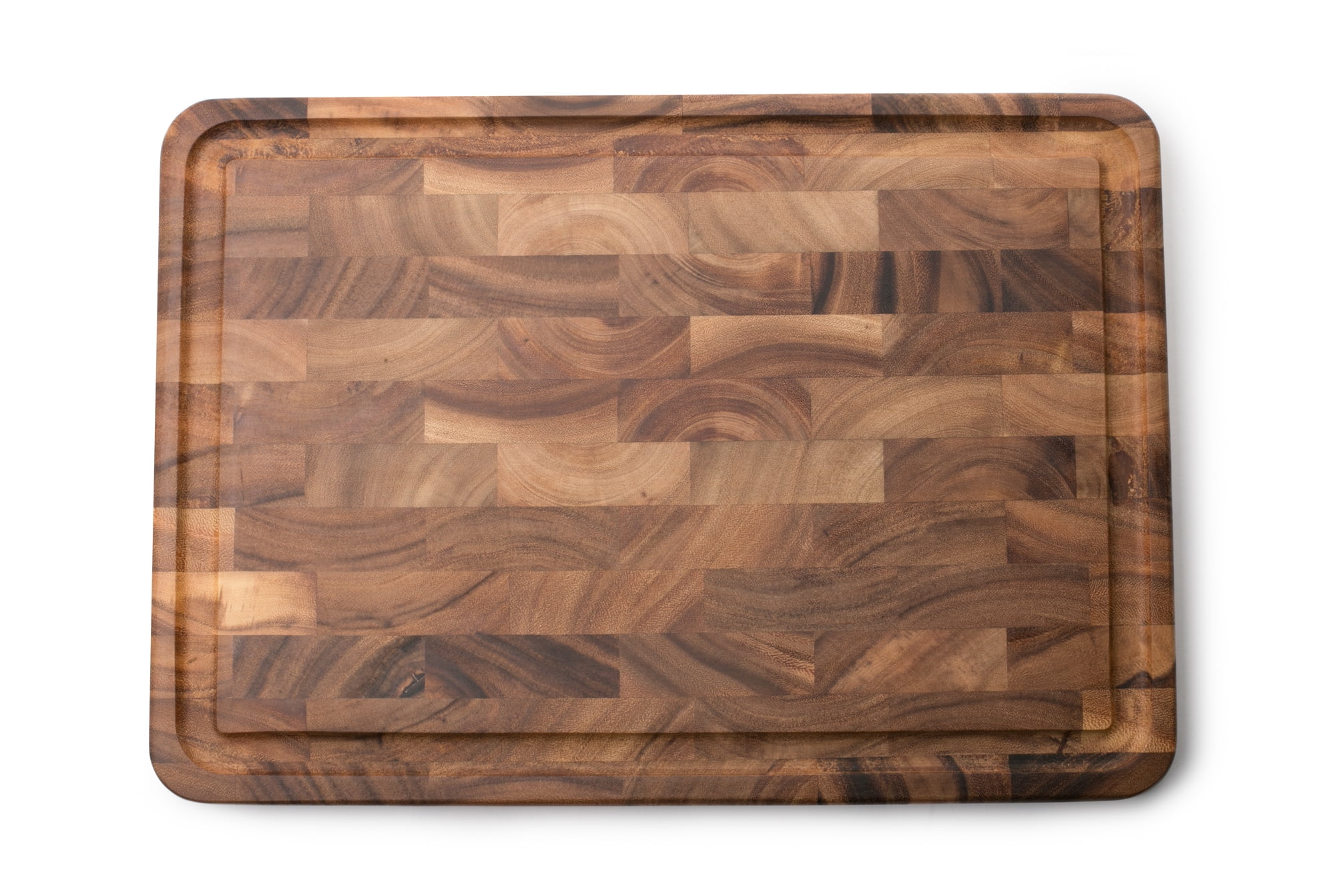 Large Acacia Wood End Grain Chopping Block with Juice Channel