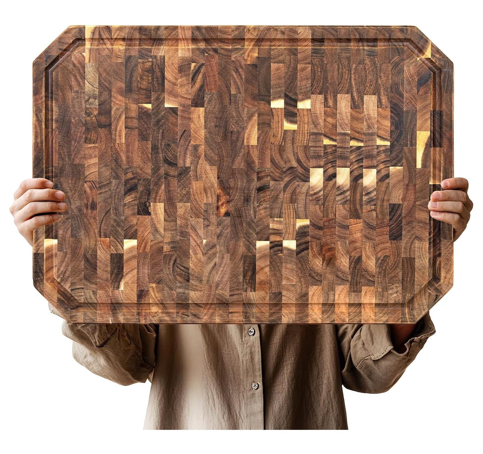 Large End Grain Wood Cutting Board 22x16 Inch Butcher Block with ...