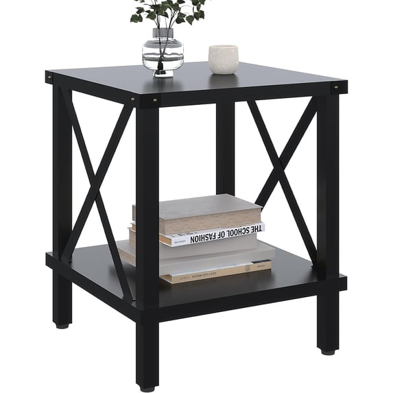 Large End Table Farmhouse Side Table Industrial Style Sofa Table Coffee Table Metal X Accent Wood End Table NightStand with Storage Shelf for Living Room Bedroom