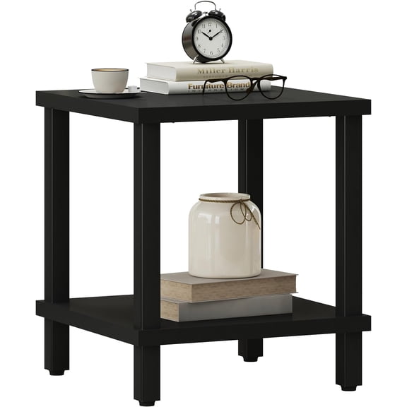 Large End Table Square Side Table Modern Sofa Table 20 Inch Industrial Coffee Table NightStand with 2-Tier Storage Shelf for Living Room Bedroom Black