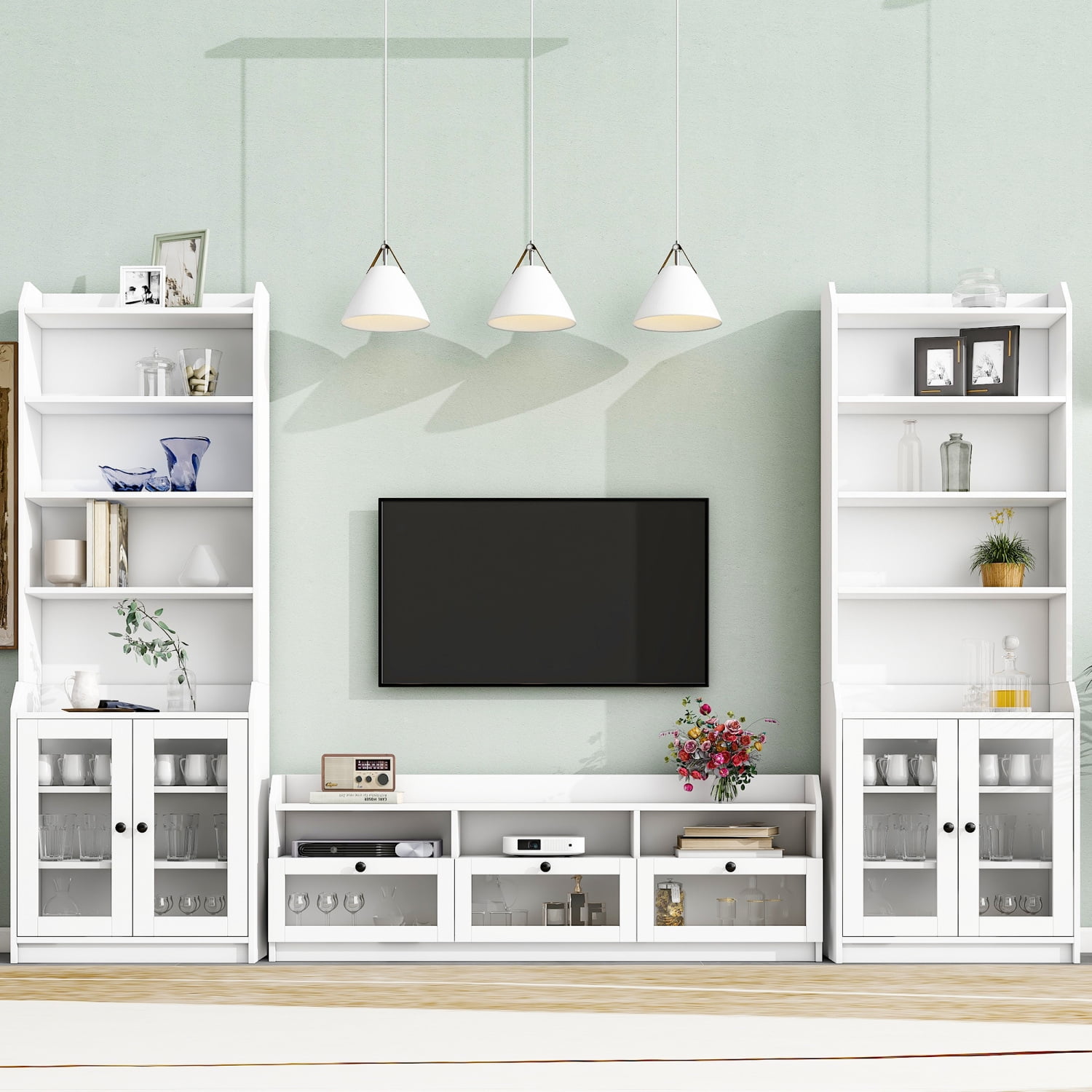 Large Entertainment Center with Bookshelves and TV Modern TV