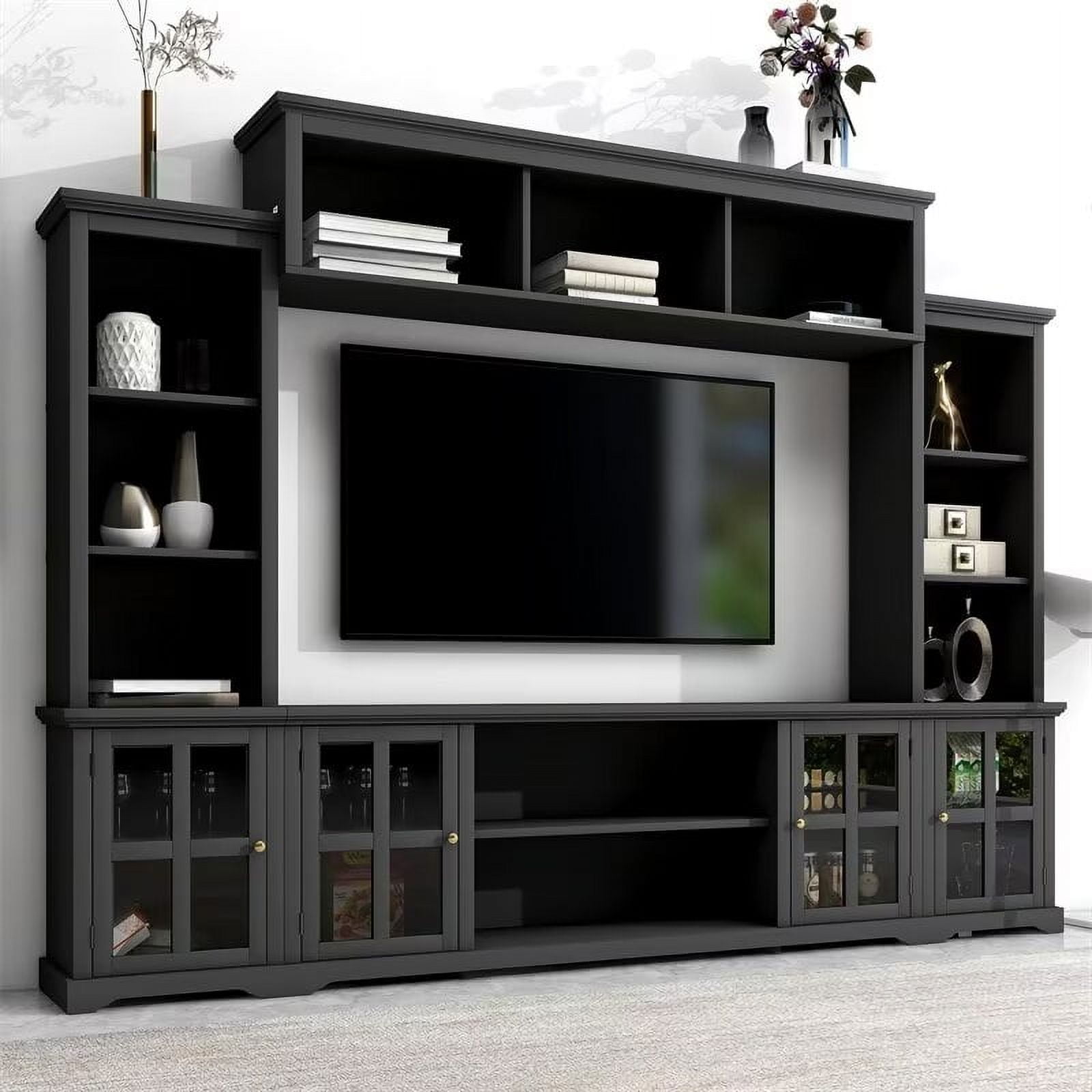 Large Entertainment Wall Unit with Bridge, Modern TV Console Table for TVs Up to 70 ...