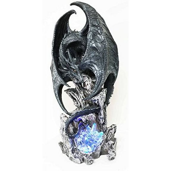 Large Euranius Drake Elder Dragon Guarding LED Night Light Crystal Elements Statue 18.75" Tall Artwork By Ruth Thompson