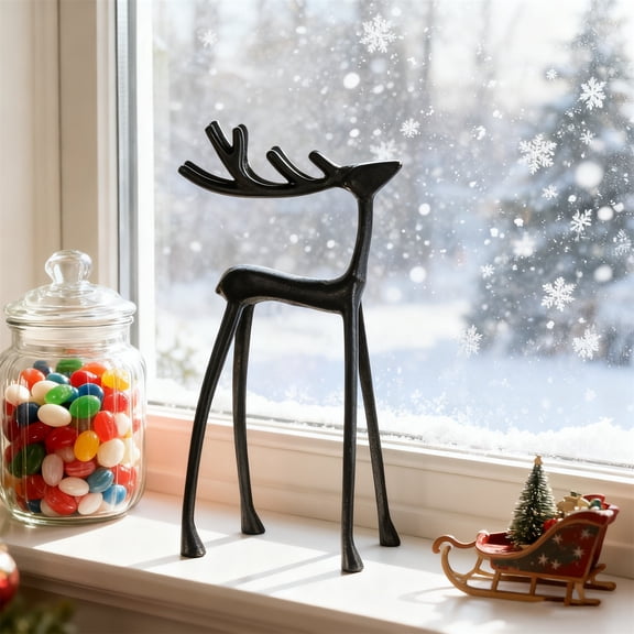 Large European Style Deer Statue, Antique Finish Metal Look Stag Sculpture for Outdoor and Indoor Entryway Decor, Weather Resistant Life-Size Animal Figure for Porch Lawn Home Exterior Decoration