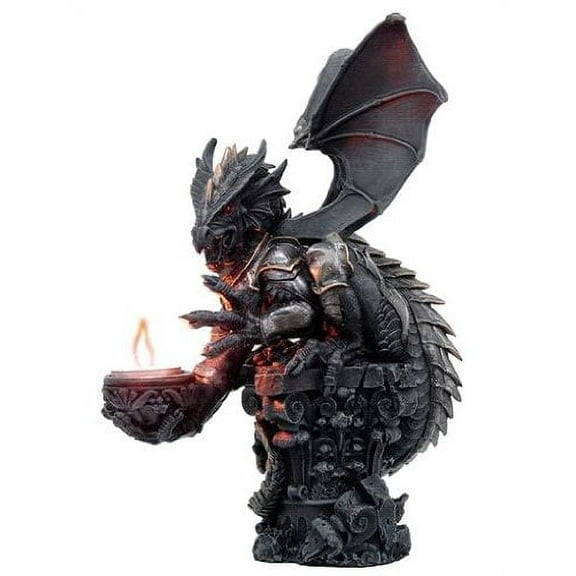 Large Evil Armored Dragon On Pedestal Tea Light Holder Statue Figurine