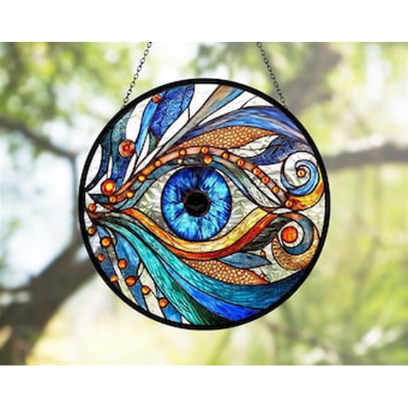 Large Evil Eye Glass Suncatcher, Amulet, Evil Eye Talisman, Good Luck Charm Gifts, Window Hanging, Indoor Decor, Evil Eye Suncatcher, 3.5 in