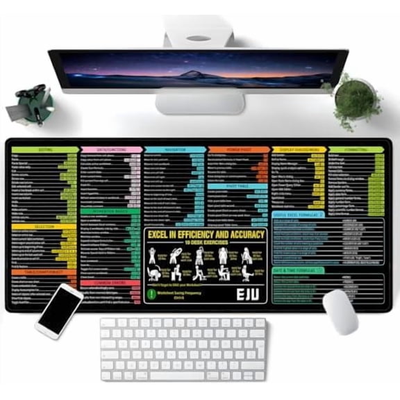 Large Excel Cheat Sheet Desk Mat: XXL Black, fits keyboard/mouse. Ideal for accountants, gaming; employee appreciation gift (Office Pc Supplies)