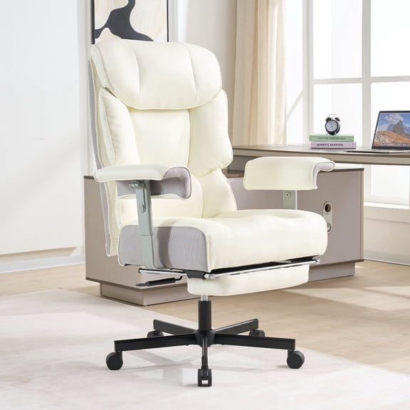 Large Executive Chair, High Back Ergonomic Task Chair with Adjustable Armrest, Wide Leather Computer Desk Chairs with Lumbar Support and Footrest