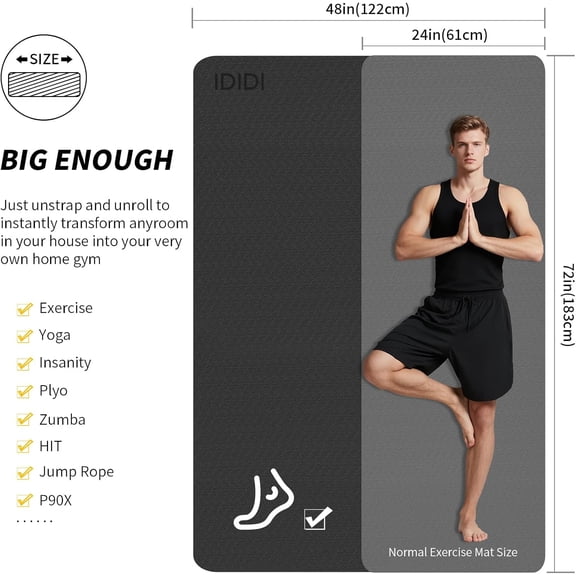 Large Exercise Mat – 6' x 4' x 0.32" Ultra , High Density Non-Slip Yoga Mat, Workout Mat for Home Gym Flooring – Works Great on Any Floor Type or Carpet