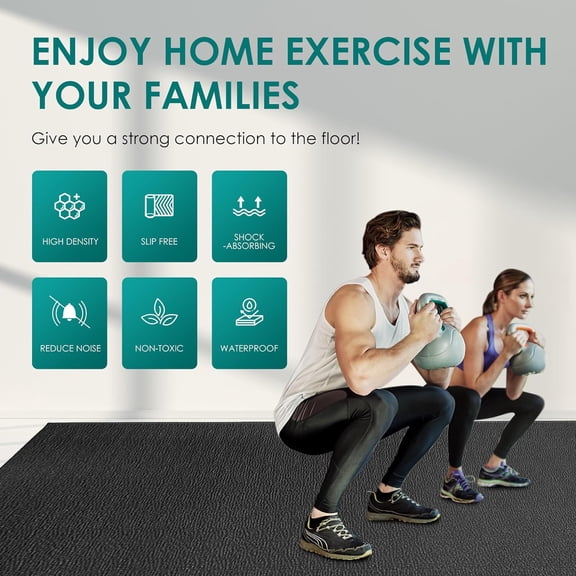 Large Exercise Mat 8'x6'/8'x4'/6'x4', Extra Durable High-Density Workout Mat, Non-Slip, Shoe-Friendly & Non-Toxic Gym Flooring for Home, Cardio, HIIT & MMA