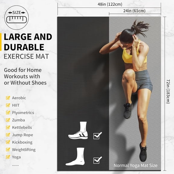 Large Exercise Mat for Home Gym, Extra Thick 7mm Non-Slip Workout Mat, Shoe-Friendly Floor Protection for Jump Rope, Weights, Cardio & Fitness, 8'x6'/7'x5'/6'x4'