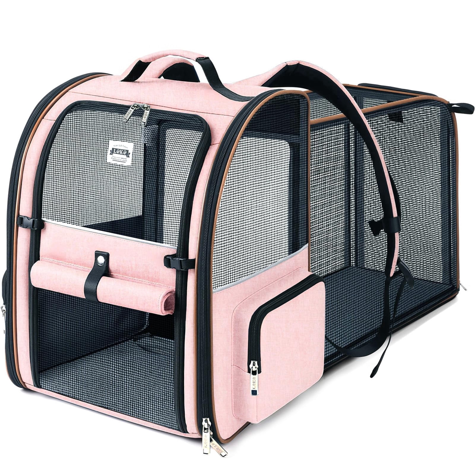 Large Expandable Carrier Foldable Pet Travel Backpack Breathable Mesh Design for Puppies Medium Cats Pet Bag with Safety Buckle for Outdoor Walking Airline Approved Fits Pets Up to 18 Lbs,Pink