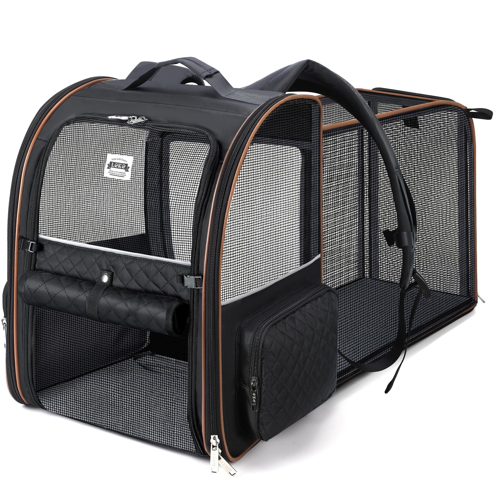 Large Expandable Cat Backpack Carrier, Breathable Pet Travel Backpack for Small Dogs & Medium Cats, Lightweight Foldable Puppy Carrier Bag, Comfortable Pet Backpack Fit Up to 18 Lbs,Black