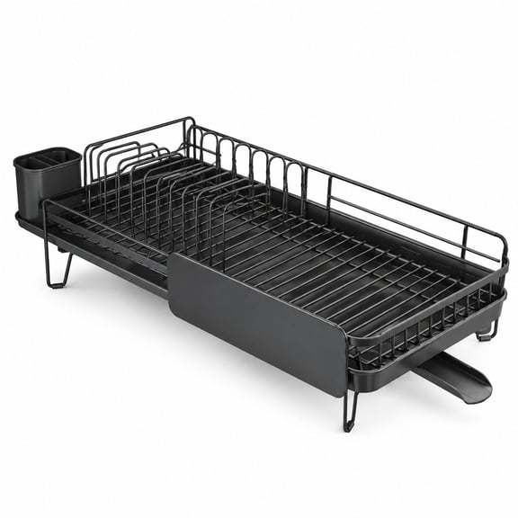 Large Expandable Dish Drying Rack, 19.3-29.4 in, Black, Stainless Steel