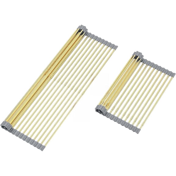 Large Expandable Roll Up Dish Drying Rack, Heat-Resistant Dish Drainer for Stainless Sinks, Over The Sink Non-Slip Rollable Dish Drainer Roll Rack 18 Tube Gray & Tube