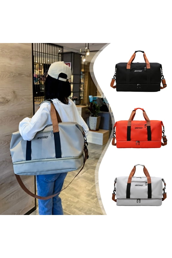 Large Expandable Travel Tote Bag for Women | Gym Duffel Carry On Bag with Trolley Sleeve Wet Pocket | Cloth Material | Gray Red Black | 18x11x10 Inch | 1 Bag