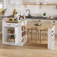 thumbnail image 1 of Large Extendable Kitchen Island for Family Use, Dining Table and Breakfast Bar with Storage Drawers, Cabinet Doors and Open Shelves, Ideal for Kitchen and Dining Room, White, 1 of 12