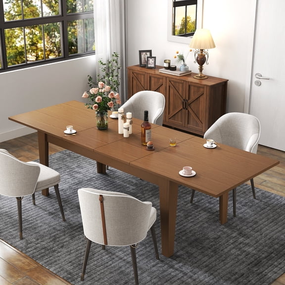 Large Extendable Kitchen Table for Small Space, 106.3 in Dining Table with Woodgrain Finish, Oak