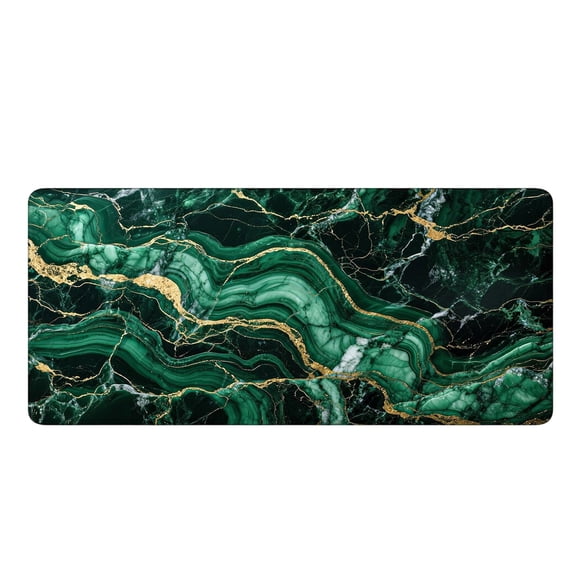Large Extended Gaming Mouse Pad 35.4" x 15.7", Green and Gold Marble Desk Mat with Non- Rubber Base, Waterproof and Easy-Clean Surface, XXL Keyboard Mousepad