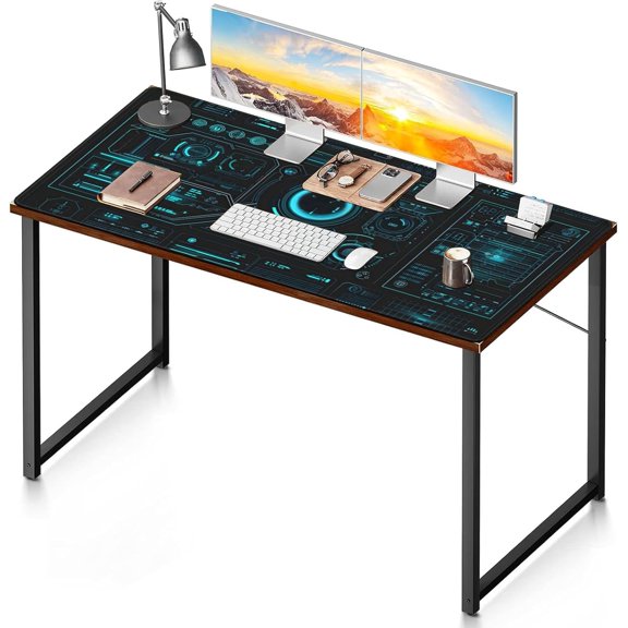 Large Extended Gaming Mouse Pad, (48" x 24") Big Desk Matt for Desktop, Waterproof Computer Keyboard Mat for Esports Pros/Gamer/Desktop/Office/Home-Cyberpunk Black and Blue