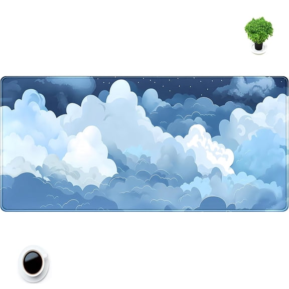 Large Extended Gaming Mouse Pad  Sky Blue Cloud Design Desk Mat for Computer, Keyboard & Laptop  Smooth Fabric Surface with Non- Rubber Base  Water-Resistant