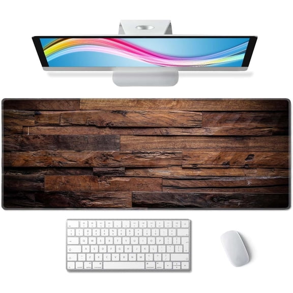 Large Extended Gaming Mouse Pad with Stitched Edges, Non-Slip Waterproof Rubber Base Mouse Pad for Office, Computer, Keyboard, Laptop and Home Desk Pad 31.5 x 11.8 x 0.12 Inch Dark Wood Texture