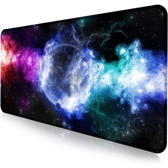 Large Extended Gaming Mouse Pad with Stitched Edges, Non-Slip Waterproof Rubber Base Mouse Pad for Office, Computer, Keyboard, Laptop and Home Desk Pad 35.4 x 15.7 x 0.12 Inch (Nebula Starry Sky)