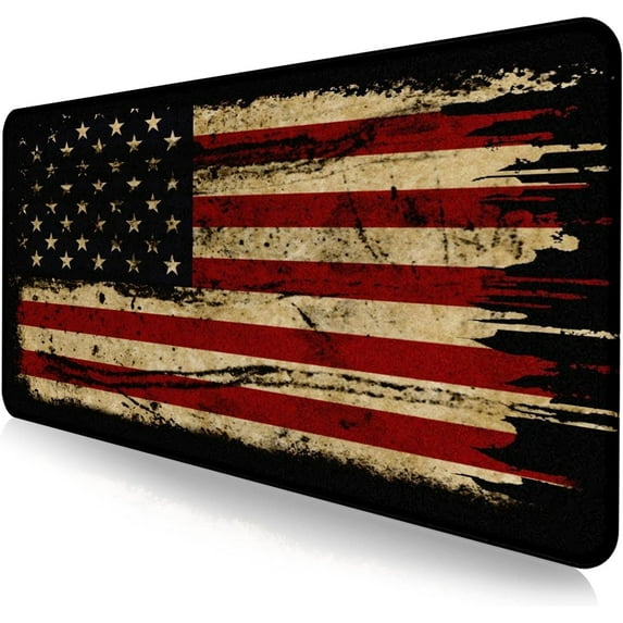 Large Extended Gaming Mouse Pad with Stitched Edges, Non-Slip Waterproof Rubber Base Mouse Pad for Office, Computer, Keyboard, Laptop and Home Desk Pad 35.4 x 15.7 x 0.12 Inch (American Antique Flag)