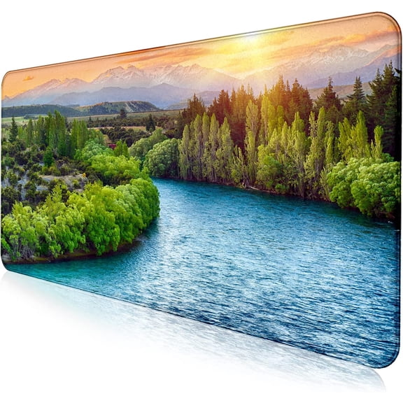 Large Extended Gaming Mouse Pad with Stitched Edges, Non-Slip Waterproof Rubber Base Mouse Pad for Office, Computer, Keyboard, Laptop and Home Desk Pad 35.4 x 15.7 x 0.12 Inch (Sunset Forest)