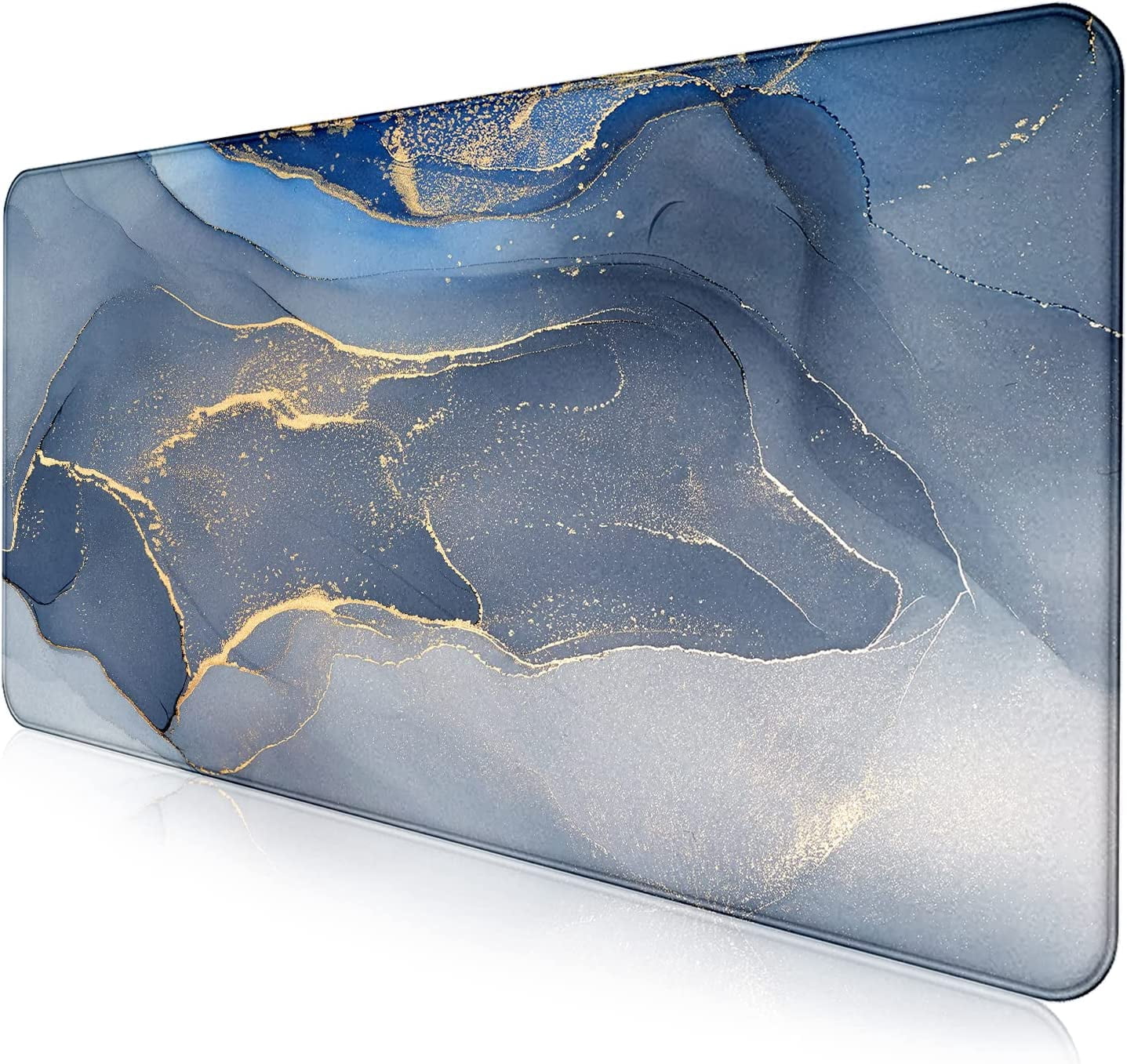 Large Extended Gaming Mouse Pad with Stitched Edges, Non-Slip Waterproof Rubber Base Mouse Pad for Office, Computer, Keyboard, Laptop and Home Desk Pad 35.4 x 15.7 x 0.12 Inch (Grey Blue Marble)