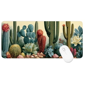 Large Extended Mouse Pad 31.5 x 11.8 Inch, Cactus Garden Gaming Desk Mat with Non-Slip Rubber Base, Stitched Edges