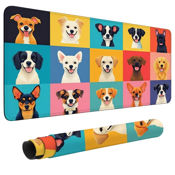 Large Extended Mouse Pad 35.4 x 15.7 Inch, Cute Dogs Gaming Desk Mat with Non-Slip Rubber Base, Stitched Edges