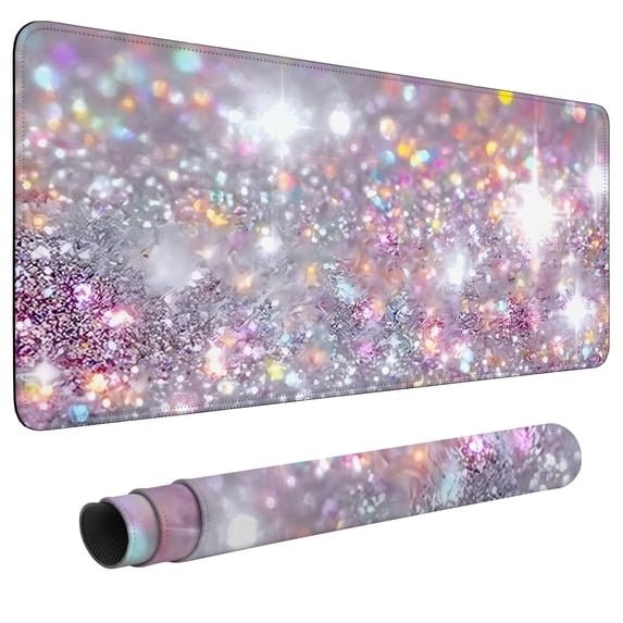 Large Extended Mouse Pad 35.4 x 15.7 Inch, Pink Glitter Bokeh Gaming Desk Mat with Non-Slip Rubber Base, Stitched Edges