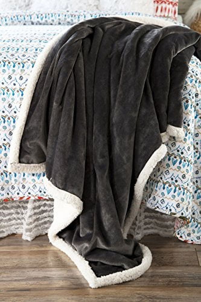 Large Grey Sherpa Faux Fur Throw Blanket