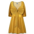 thumbnail image 1 of Large Extra Tall Women Tunic Casual Saffron Glow Elegant Draw-Tie V-Neck Loose Babydoll Shirt Blouse, 1 of 4