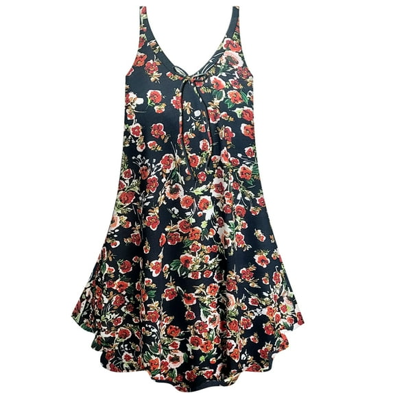 Large Extra Tall Womens Sleeveless Midnight Red Garden Designer Print Swimsuit Cover Up Overshirt Top