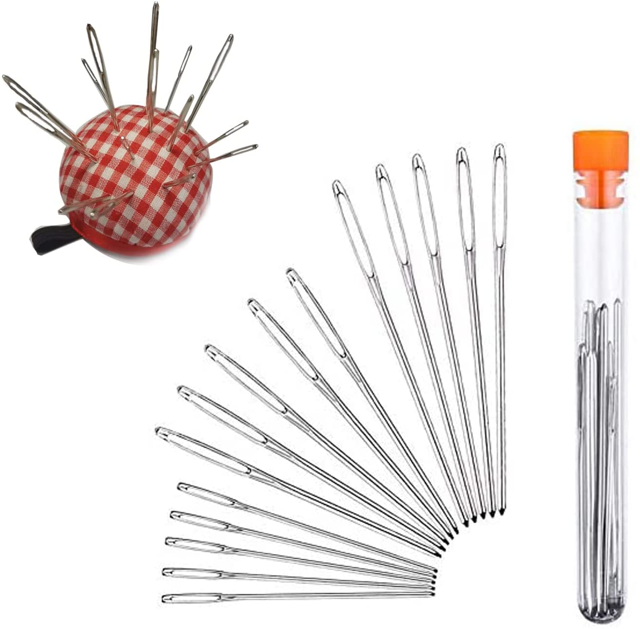 Large Eye Blunt Needles with Pin Cushion, 15 Pcs Stainless Steel Yarn  Knitting Needles , Suitable for Crochet Projects, Silver Sewing Needles,  Knitting Darning Needles with Clear Bottle 