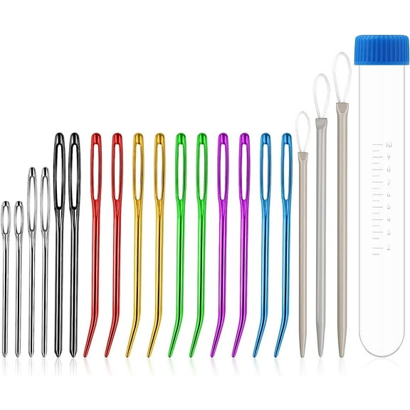 Large Eye Sewing Needles, 17Pcs Large-Eye Blunt Needles for Yarn Needle Yarn Darning Weaving Crochet Wool Tapestry Needle for Crochet, Knitting Needles with Big Eye Bent in Box