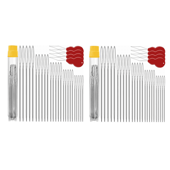 Large Eye Stitching Needles, 5 Sizes Big Eye Hand Sewing Needles with Storage Tube Threaders for Crafting, 100 Pcs
